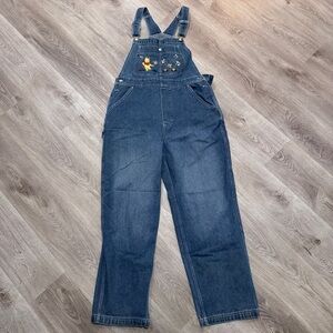 Disney Blue Jean Denim Overalls Pooh Bear Women’s Large Relaxed Fit Loose 90s